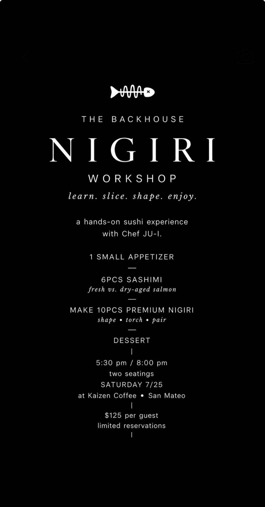 The Backhouse Nigiri Workshop event flyer