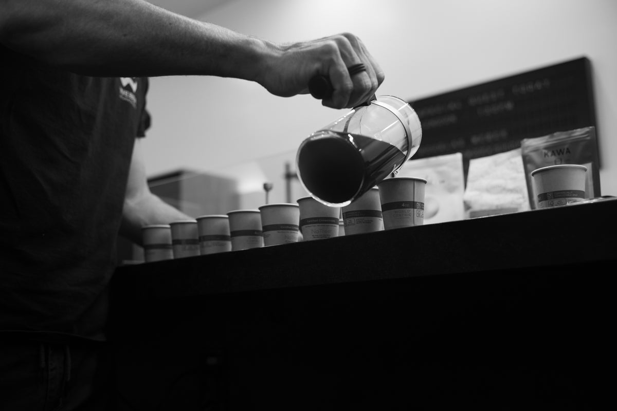 Freshly brewed coffee being poured for workshop guests