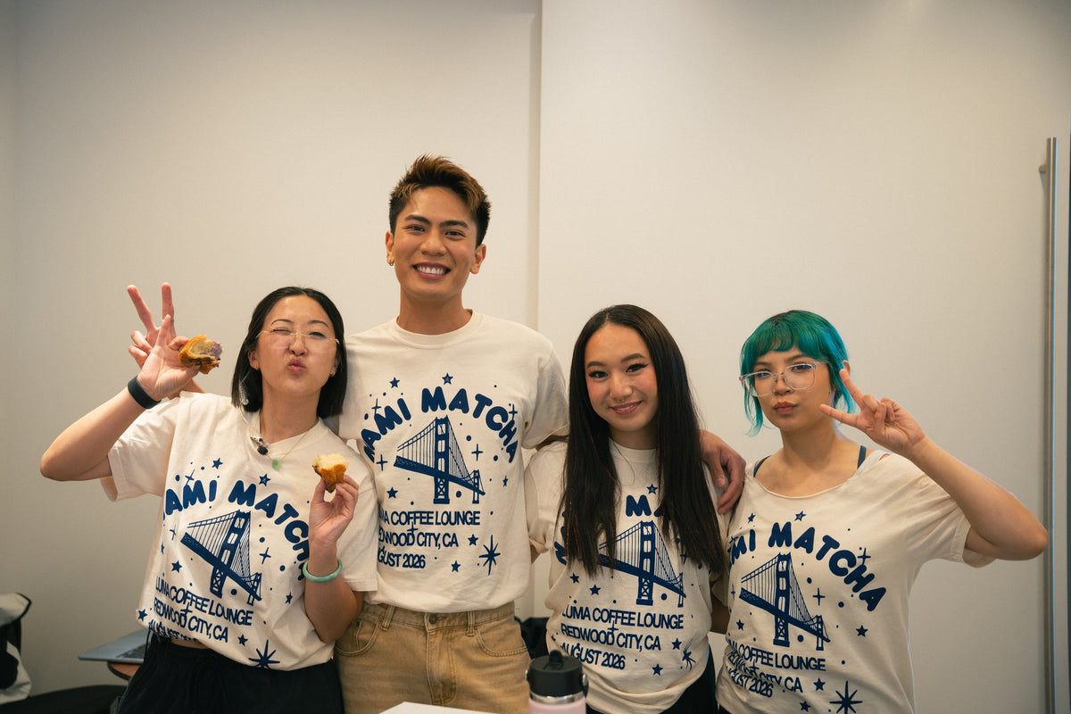 Four Nami Matcha event team members posing together inside Luma Coffee